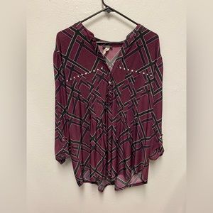 Cocomo Maroon and Black 3/4 Sleeve Blouse. Size 2X.